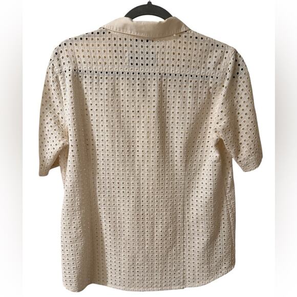 Each x Other Paris Ivory Cream Eyelet Cutout Button Front Top Short Sleeve, M - Picture 6 of 6